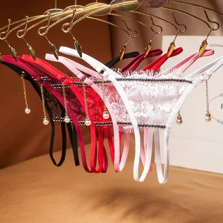 Chuancc Womens Underwear Pendant 5Pc Open Lace Women Sexy Crotch Pearl Lingerie Briefs Underwear Sexy Underwear for Women Thong Underwear Women Clearance Multi-Color One Size