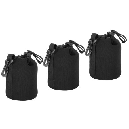 Uxcell Camera Lens Bag, 3.5" ID x 5.5" H Drawstring Lens Pouch with Thick Protective Neoprene Black 3Pack