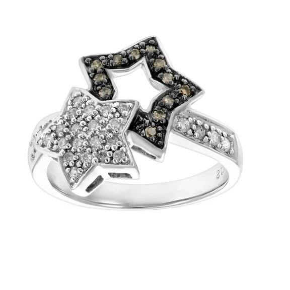 Vir Jewels 1/4 CTTW Champagne and White Diamond Fashion Star Ring 14K White Gold Size 6 Female Adult