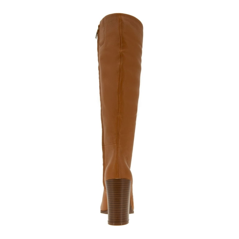 KENNETH COLE NEW YORK Womens Cognac Brown Padded Lug Sole Goring Justin 2.0 Round Toe Stacked Heel Zip Up Leather Boots Shoes 9