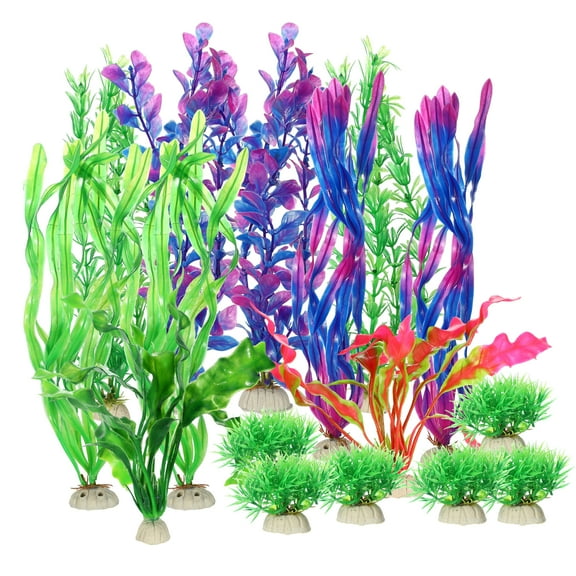 Unique Bargains Plastic Aquarium Plants Colorful Fish Tank Plant Decorations Set for Aquarium Decor 16pcs