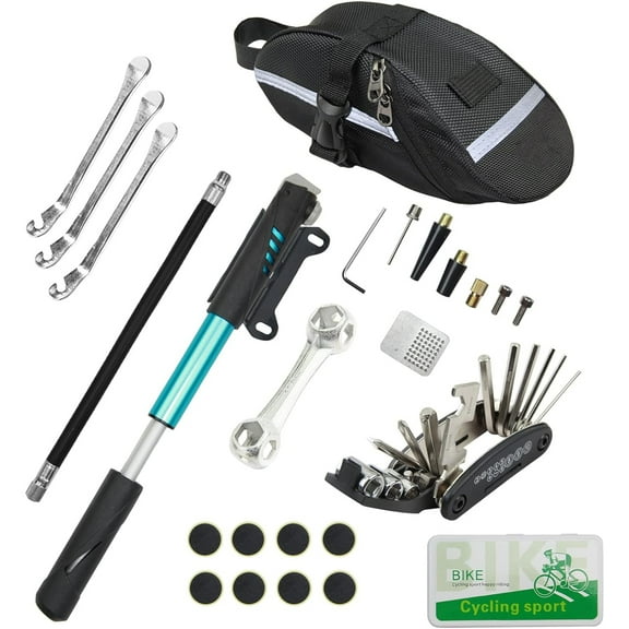 Bike Repair Kit, Bike Tire Repair Tool Kit Contains 16-in-1 Tool, 120Psi Mini Bicycle Pump, Bicycle Tire Patch Kit, Used for Mountain Bike and Road Bike.