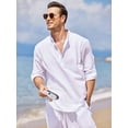 thumbnail image 4 of COOFANDY Men's Cotton Linen Henley T-Shirt Long Sleeve Hippie Casual Beach Tops, 4 of 7