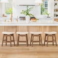 thumbnail image 3 of Carolayne 24 Inch Counter Height Bar Stools Set of 3, Upholstered PU Leather Saddle Seat with Solid Rubber Wood Legs for Kitchen Island, Ivory White, 3 of 7