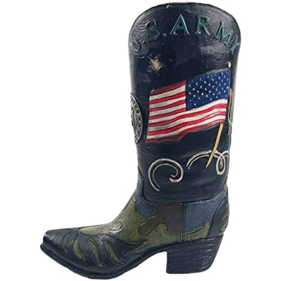 Urbalabs Western USA Flag Army Cowboy Boot Vase 10 Inch Black Green Military Cowboy Boot Flower Vase Decorative Cowboy Boots Vases Home Office Rustic Decor Country Living Wedding Centerpiece