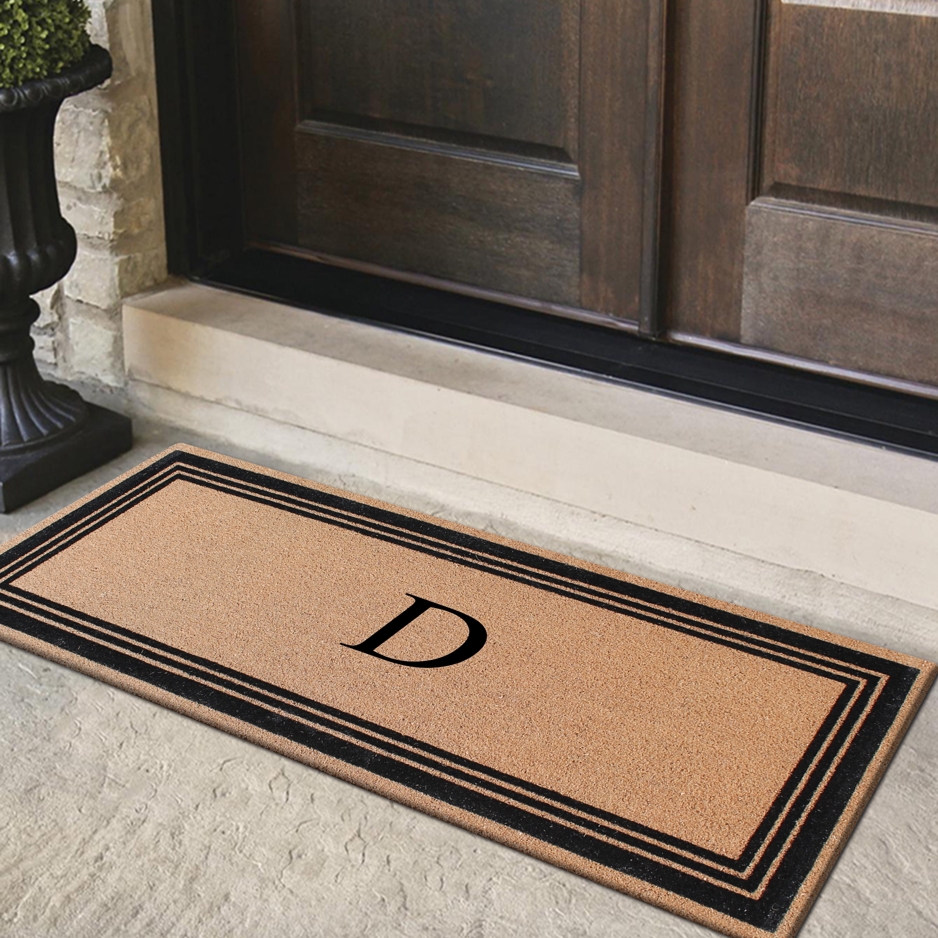 A1HC Natural Coir Flock Monogrammed Door Mat for Front Door, 30x60, Anti-Shed Treated Durable Doormat Outdoor Entrance, Heavy Duty, Thin Profile, Easy to Clean, Long Lasting, Front Door Entry Doormat