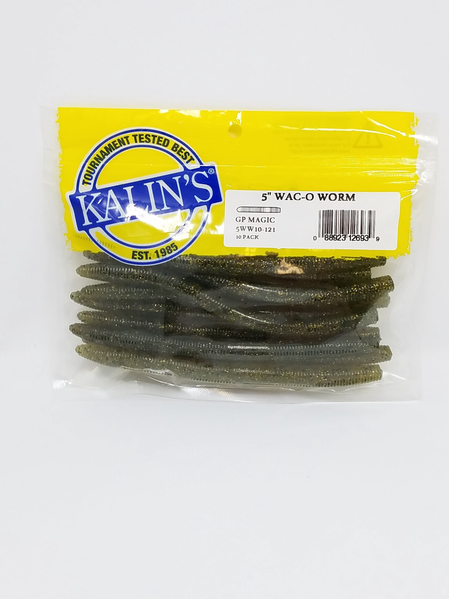 Kalin's Freshwater 5" Waco Worm Soft Plastics Fishing Bait, Green Pumpkin, Lake River 10pk