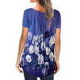 thumbnail image 4 of Jophufed Women Tunic Tops Fashion V-Neck Floral Printed Buttons Short Sleeve T-shirt Casual Dressy Blouses Gifts, 4 of 6