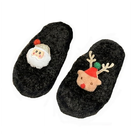 

YTIANH Women Christmas Slippers -On Memory Foam Anti-Skid House Shoes Cute Fuzzy Warm Gifts (Black 8-9 Years)