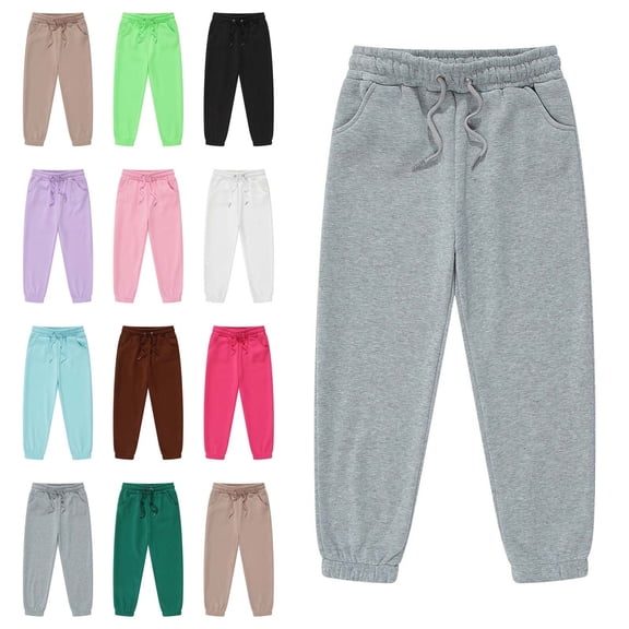ITSAME Boys Girls Jogger Sweatpants Fleece-Lined Drawstring Elastic Waist Fall Winter Casual Active Pants with Pockets Black Size 5T