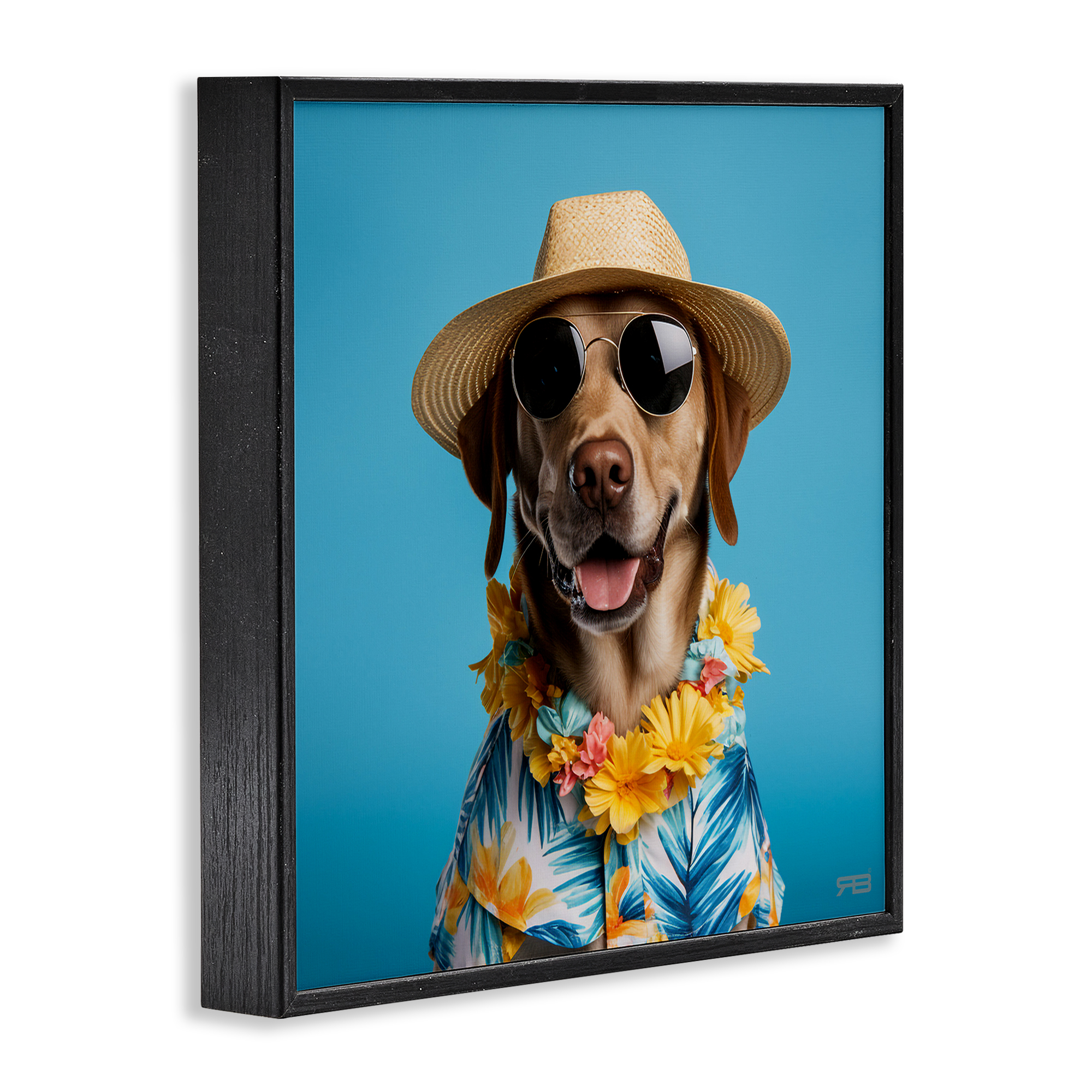 Stupell Industries Dog with Aloha Shirt Animals & Insects Painting Black Framed Art Print Wall Art, 24 x 24