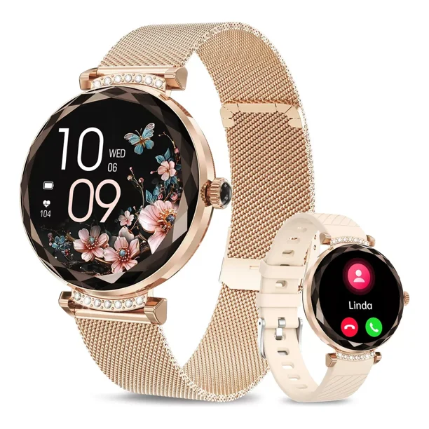 Smartwatch Para Mujer Reloj Inteligente Con Asistente De Voz Inteligente Piedras Tipo Diamante Pantalla Táctil Amoled Bluetooth Llamadas Deportes Sensor De Ritmo Cardiaco Isdewatch Nx7 Pro Rosa
