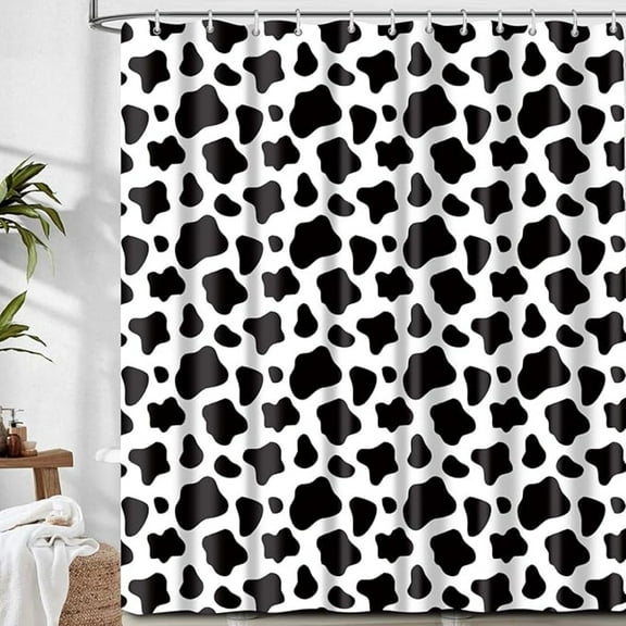 Black White Cow Print Shower Curtain For Bathroom, Cute Shower Curtain Sets With 12 Hooks, Waterproof Fabric Bath Curtain For Home 60"W x 72"L