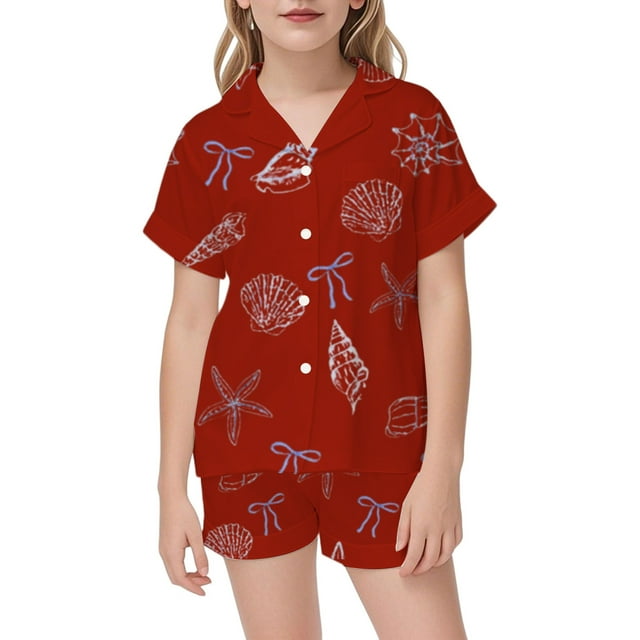 Satin Pajama Set For Girls Featuring Elegant Ocean Bow Print Design Ideal For Daily Relaxation And Cozy Bedtime Wear