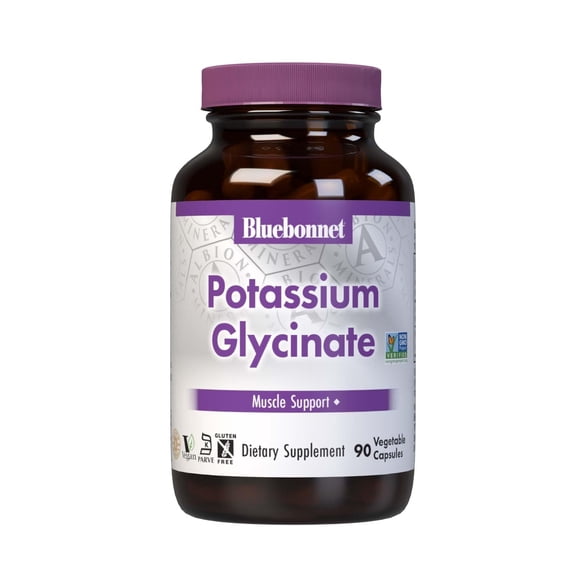 Bluebonnet Nutrition Albion Potassium Glycinate Vegetarian Capsules, 99mg, 90 Count
