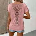 thumbnail image 5 of Tops for Women under $5 Short-sleeved Round Neck Lace-trimmed Casual Shirt Pink, 5 of 6