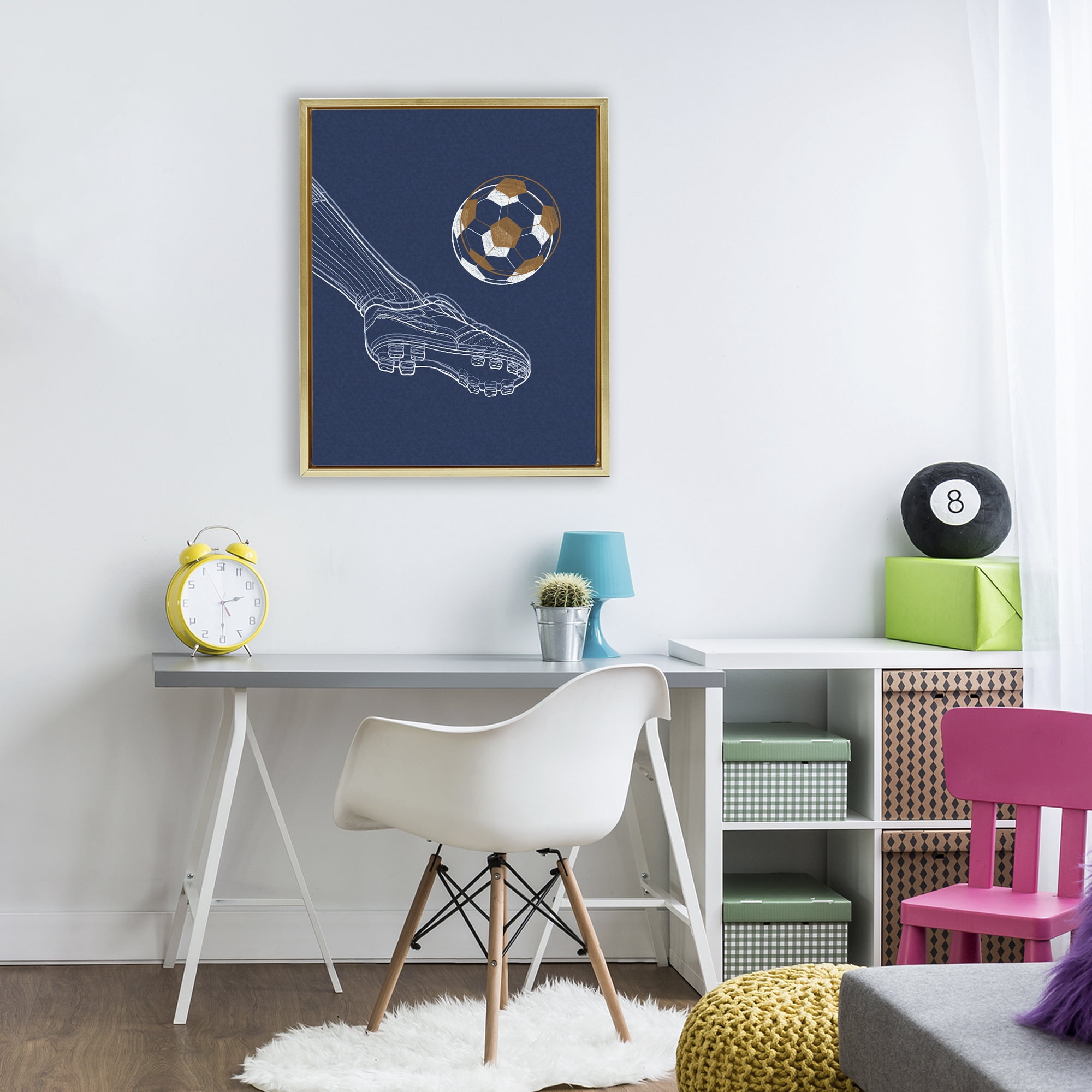 Stupell Industries Soccer Lines Contour Gold Framed Floater Canvas Wall Art, design by Marcus Prime