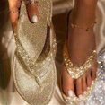 thumbnail image 4 of HUGFEGWE Beach Slippers for Women Summer Fancy Style Rhinestone-Design Open Toe Herringbone Slippers, Bling-Bling Flat Beach Sandals Beach Flip Flops Beach Supplies Silver 38 CJB91-133410, 4 of 7