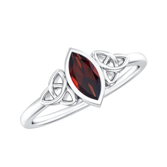 Rosec Jewels Natural Garnet Marquise Engagement Ring with Celtic Knot - 4X8 mm - AAA Quality - January Birthstone, 925 Sterling Silver, US 4.00
