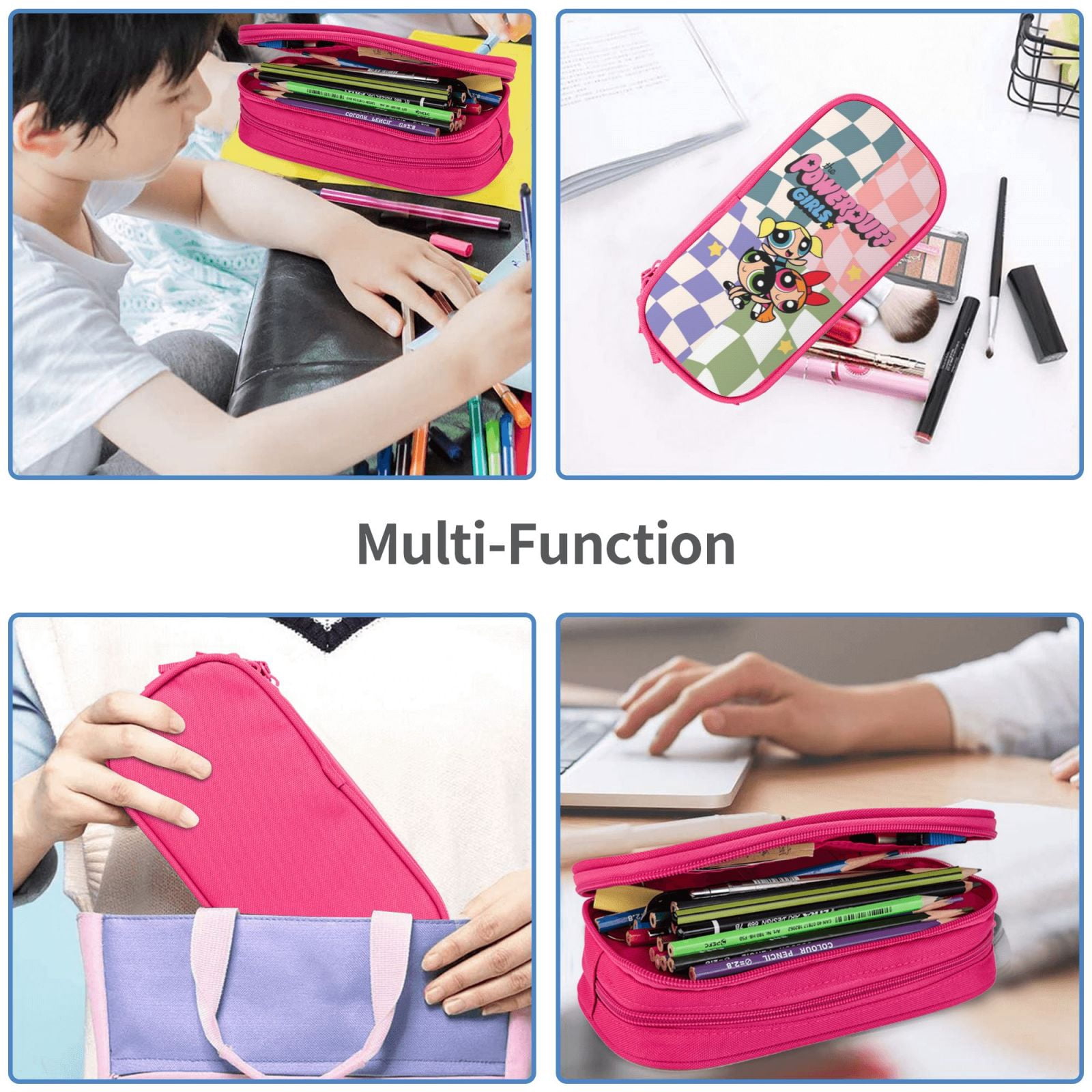 The Powerpuff Gi-rls Pencil Case Large Capacity Pencil Pouch Penbag Office Stationery Organizer Travel Makeup Bag Pink