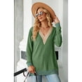 thumbnail image 4 of Anbech Deep V Neck Women Blouse Guipure Lace Shirt Solid Color Splice Trendy Long Sleeve Casual Tops, 4 of 8
