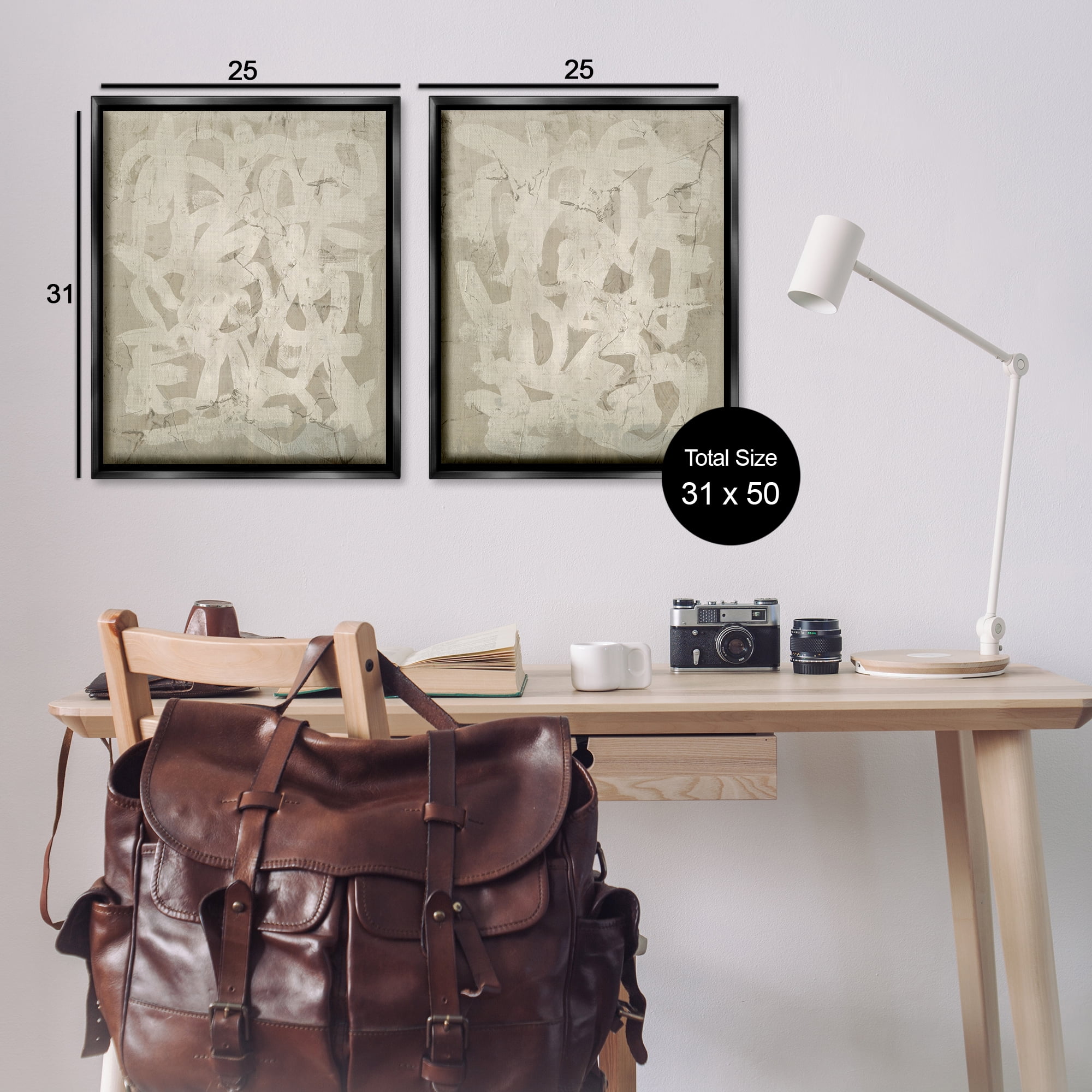 Stupell Industries Beige Neutral Brutalist Style Abstract Painting Black Floater Framed Canvas Art Print Wall Art, 31 x 25, Set of 2
