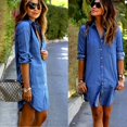 thumbnail image 1 of Robe en Denim pour Femmes Mode Été Manches Longues Décontractée Hauts Amples Mini Robe Chemise, 1 of 4