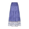 thumbnail image 3 of Womens Boho Maxi Skirt, 2025 Summer Floral Print Flowy Long Skirts Trendy Smocked High Waisted Tiered Pleated Skirts Linen Mini Skirt Dark Blue 3XL, 3 of 6
