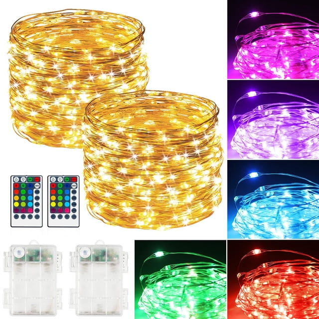 Paquete de 2 unidades de Fairy Lights Hoofun con batería RGB remota de 78 pies y 240 LED