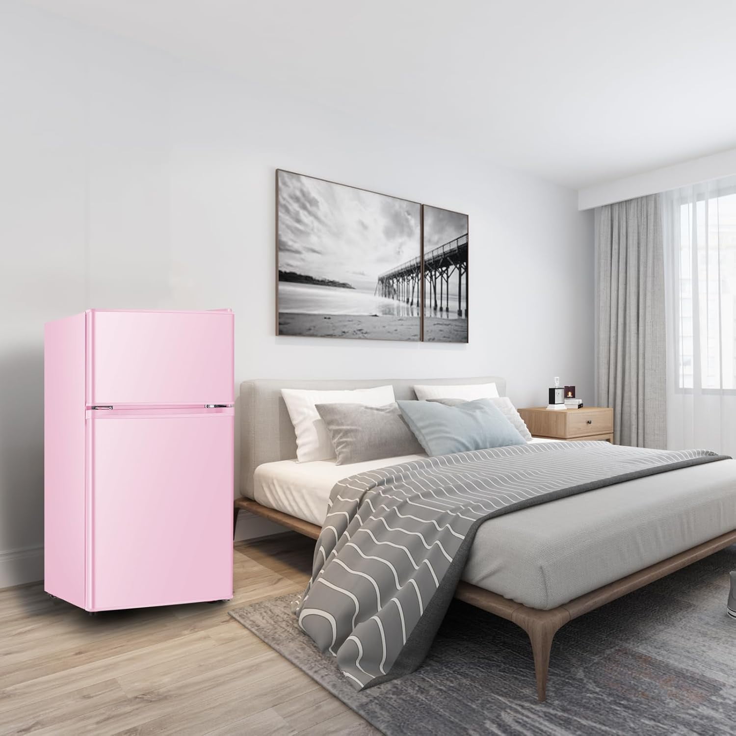 HUMSURE Mini Fridge With Freezer,3.2 Cu.Ft Compact Refrigerator,Mini Refrigerator With 2 Doors For Bedroom,Office,Kitchen,Apartment,Dorm - Pink