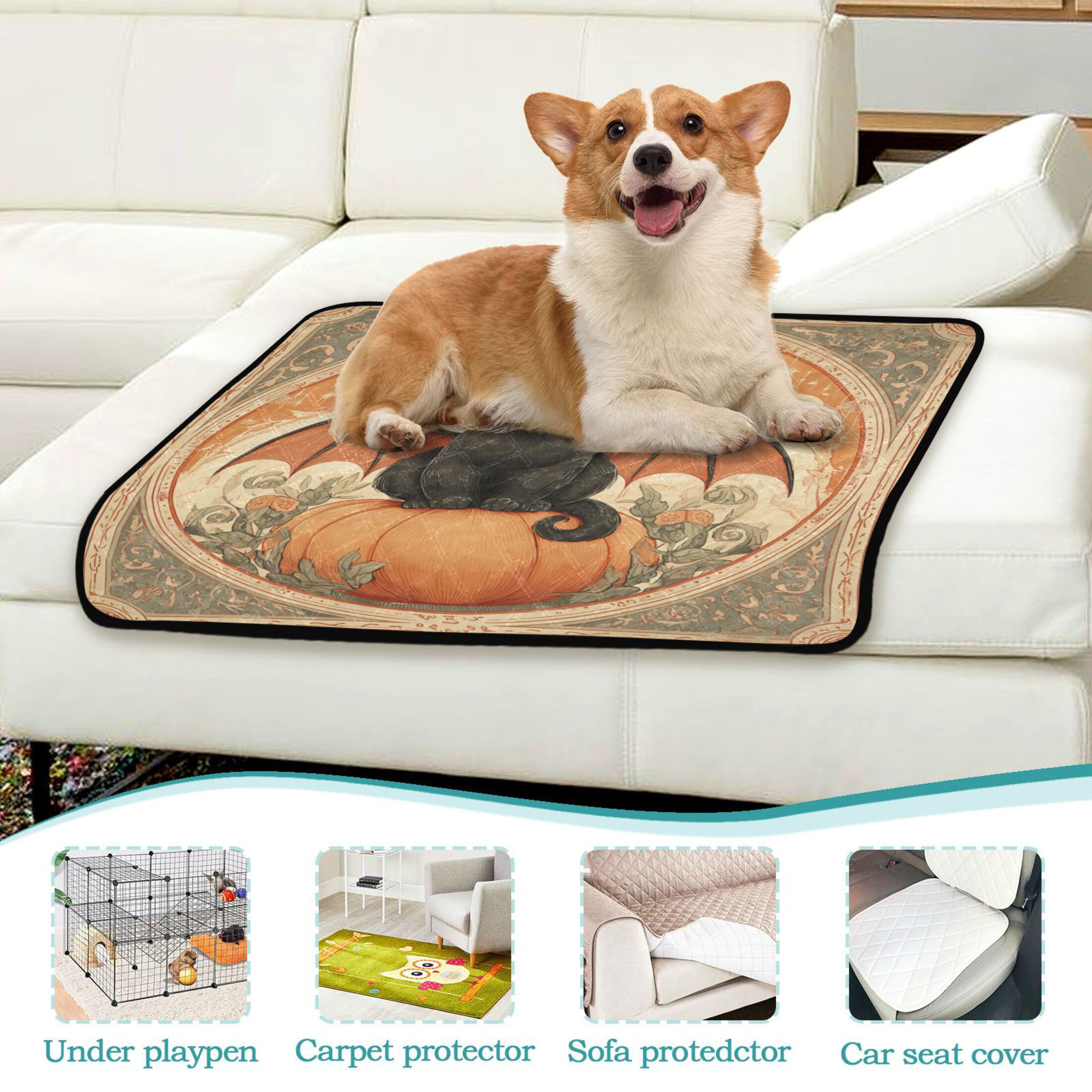 Qxltty Black Cat Angel Cat litter Pads Pet Set of 3 Diaper Mats Center Anti-leakage Layer Absorbent Soft and Comfortable
