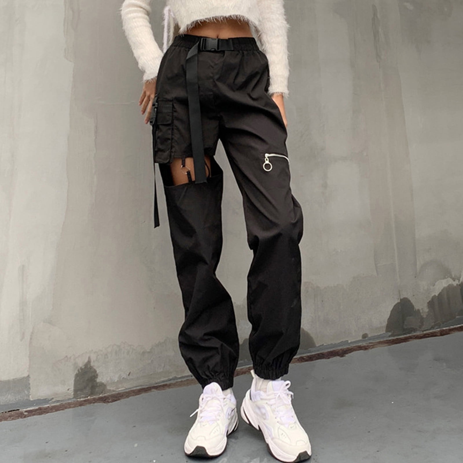 Punk zipper chain pocket sweatshirt dress with chest waist strap adjustable buckle bel hotsell