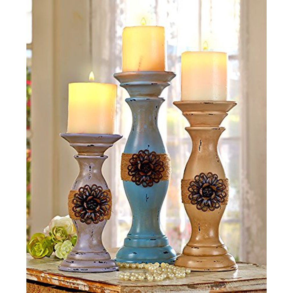 Set of 3 Rustic Vintage Style Shabby Chic Candle Holder Home Accent Decoration