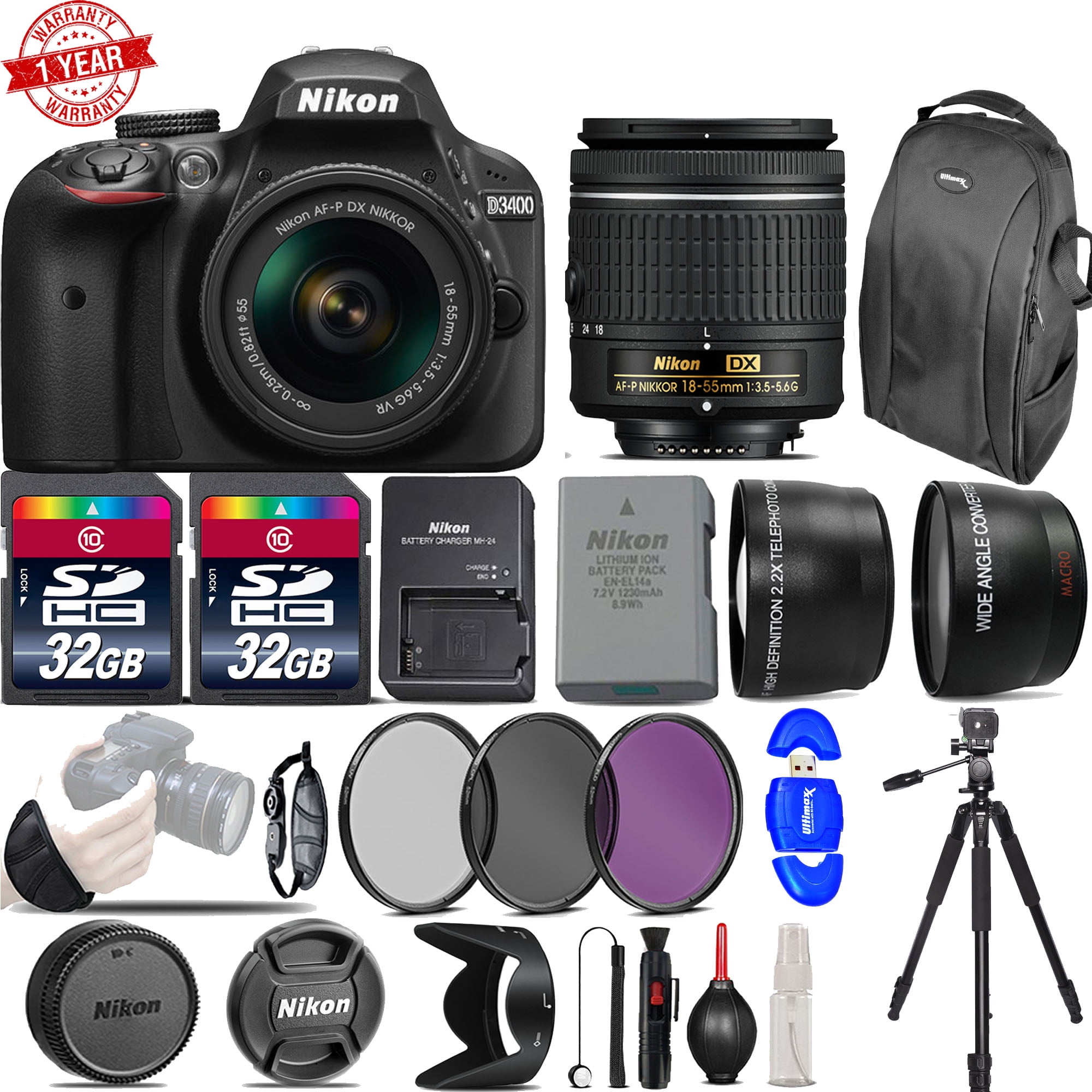 Nikon D3400 Digital SLR Camera with 1855mm VR 3 Lenses kit 64GB
