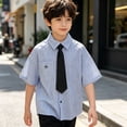 thumbnail image 5 of Teylalorva Boys Dress Shirt Short Sleeve with Tie-Button Down Lightweight Kids Summer School Uniform Shirts Blue Size 2, 5 of 9