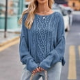 thumbnail image 2 of TFEOQRY Pullover Sweater for Women Fashion Loose Striped Knitwear Long Sleeved Round Neck Sweater Top Blue, 2 of 3