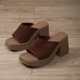 thumbnail image 4 of Heels for Women Mesh Band Squared Open Toe Platform Sandals Block Heel Slip on Mules Summer Casual Slides Brown Size 7, 4 of 7