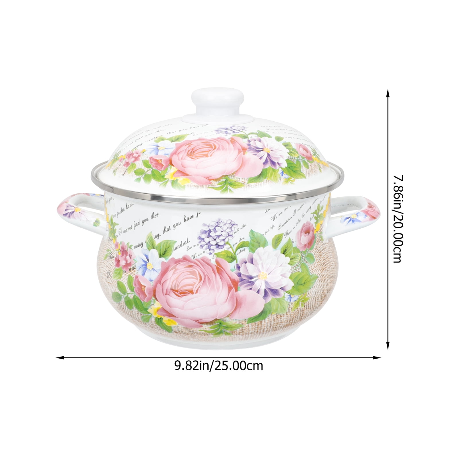 Enamel Stockpot with Lid, 1.8 Quart Retro Cooking Pot, Vintage Floral Stew Bean Simmer Pot with Handle, Kitchen Soup Pot, Safe for Induction Cookers, Gas Stove