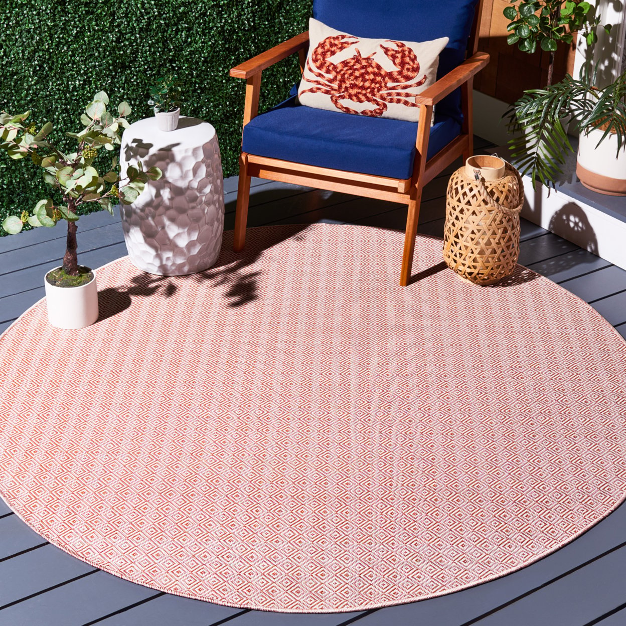 thumbnail image 6 of SAFAVIEH Hampton Ali Diamond Indoor/Outdoor Runner Rug, Terracotta/Ivory, 2' x 9', 6 of 9