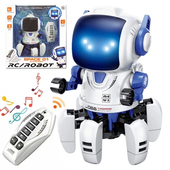 Lvelia RC Robot Toy for Kids,Intelligent Programmable Remote Control Walking Singing Dancing Interactive Smart Robot with Auto-Demon, Music and LED Eyes, Birthday Gift for 3  Years Old Boys Girls