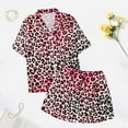 thumbnail image 5 of RMGVDSD Women's Leopard Print Pajama Set Sleepwear Silk Satin Pajamas Short Sleeved Button Up Top And Shorts Set Loose Fit Matching Outfits, 5 of 7