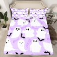 thumbnail image 2 of jejeloiu Halloween Ghost Bat Bed Sheets,Trick Or Treat King Sheets,Purple White Sheet Set For Children,Microfiber Bedroom Decor,4-Piece, 2 of 7