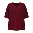 thumbnail image 5 of Otvok Womens Summer Plus Size Casual Loose Solid Color V-Neck Knitted Strip Tops, 5 of 6