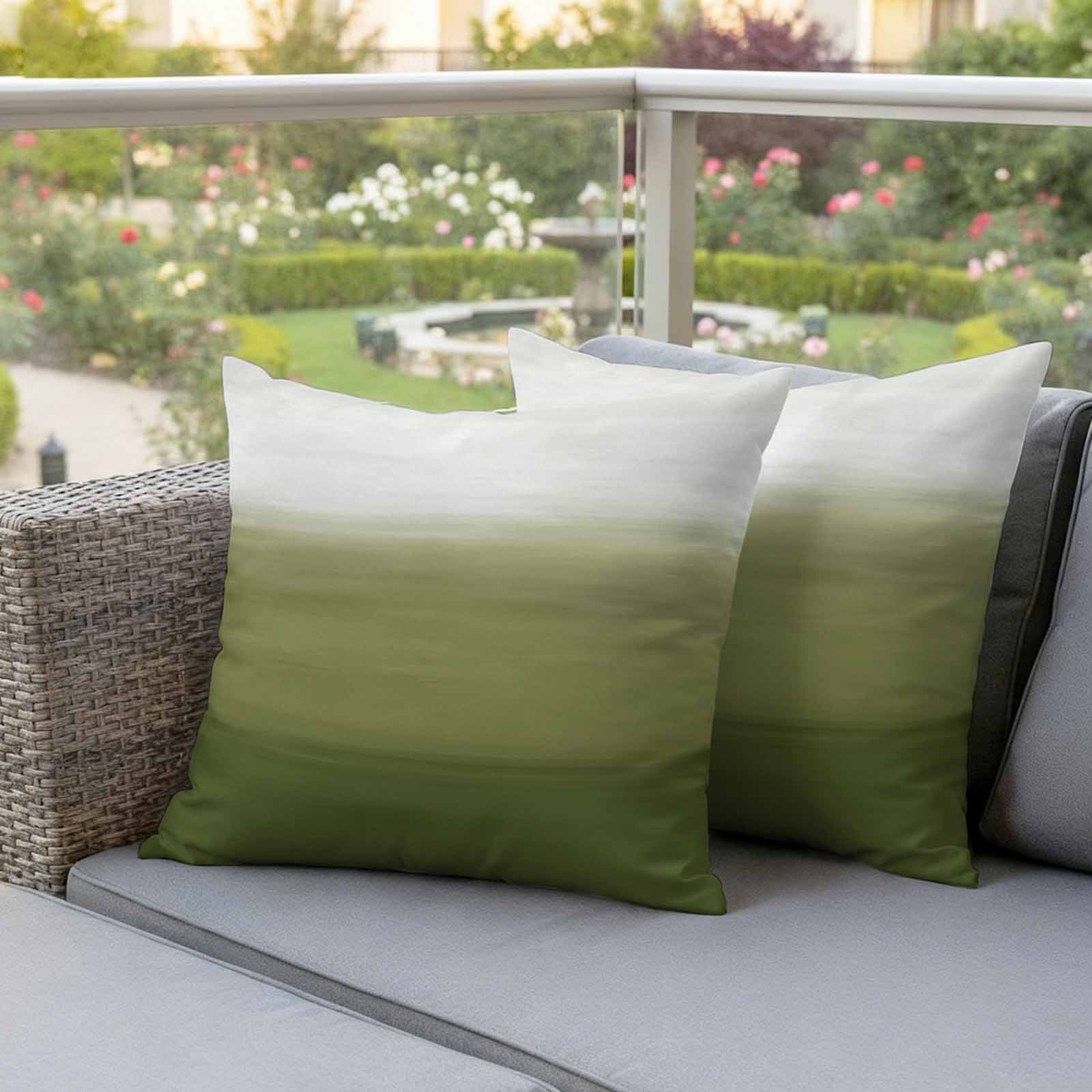 Sage Green Ombre Outdoor Waterproof Pillow Covers, Modern Abstract Art Texture Decorative Square Throw Pillowcase Sofa Cushion Sham for Patio/Couch/Chair, 26"x26" 2 Pack