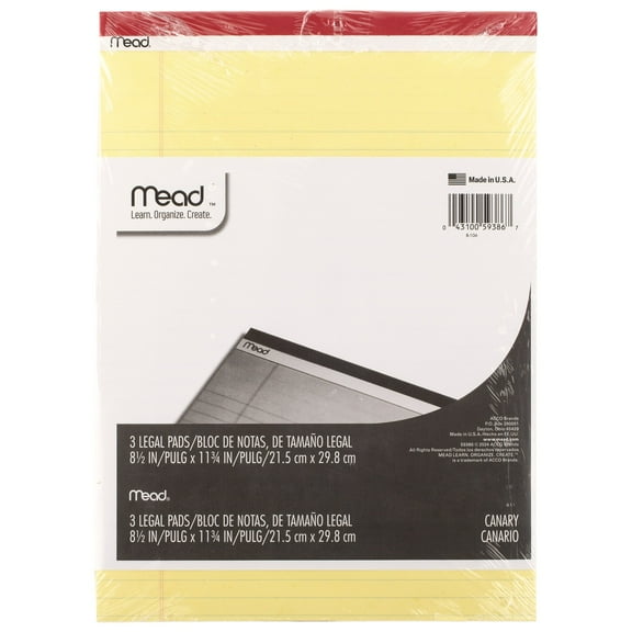 Mead Legal Pad, 8.5" x 11", Canary Yellow, 3 Pack