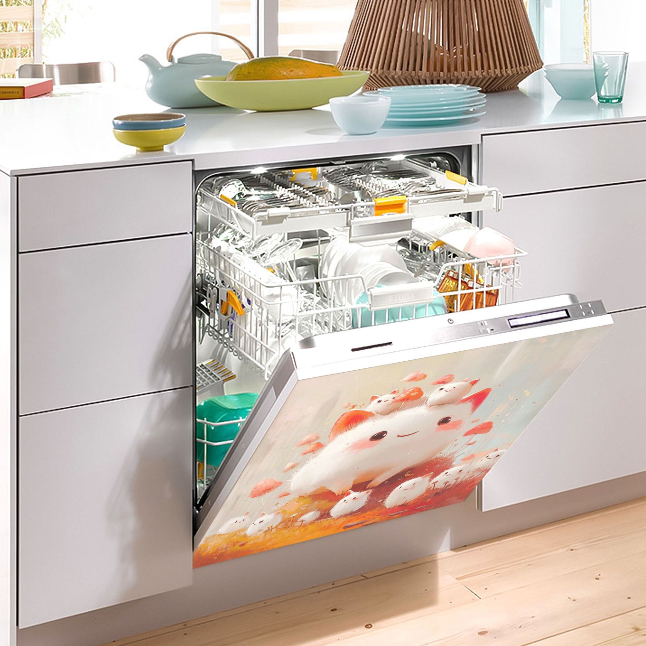 Dishwasher Magnetic Sticker 23x26 Inch Refrigerator Magnetic Sticker Washing Machine Magnetic Sticker Kitchen Panel Magnetic Sticker Home Decor White Cartoon Monster