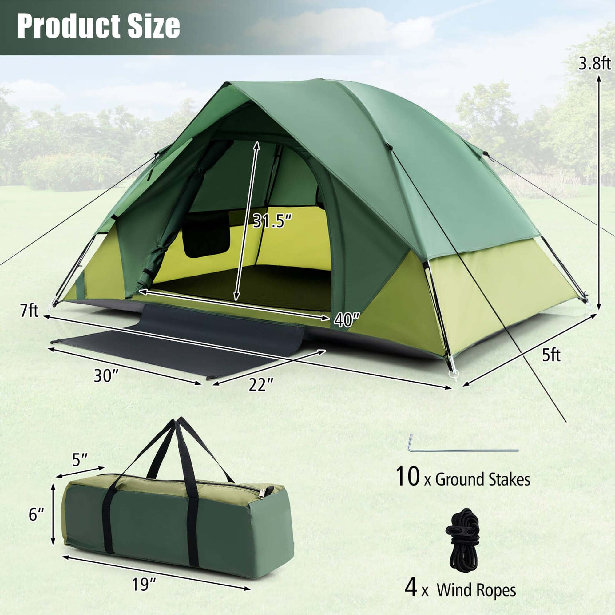 Costway 2-Person Lightweight Outdoor Tent with Removable Rain Fly Carrying Bag