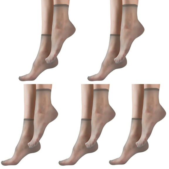 Huhudde 5 Pairs Women's Super Thin Sheer Nylon Stockings Breathable Everyday Wear See Through Ankle High Socks for Formal Casual