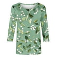 thumbnail image 3 of 3/4 Length Sleeve Tops for Women Trendy Floral Printed Crew Neck Graphic Tees Casual Polyester Cotton T Shirts (XL, Green), 3 of 6