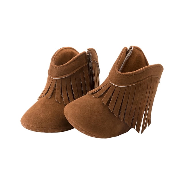 Mgmyaa Toddler Fringed Winter Boots Soft Sole Non-Slip Baby First Step Shoes Cold Weather Warm Design